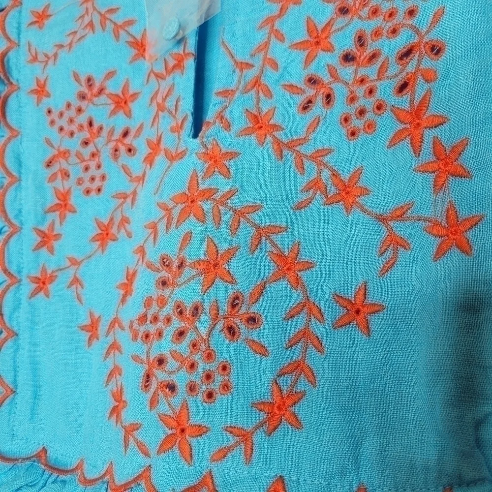 J. Crew Embroidered Linen Tunic Monaco Blue